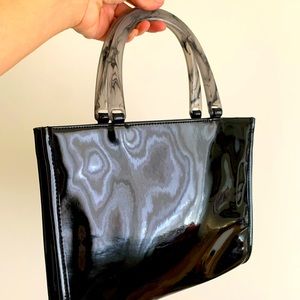 Patent Vintage Black Marble Handle Handbag